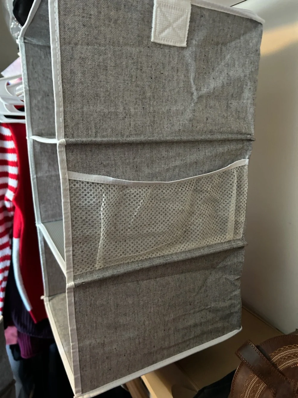 Gray Fabric Hanging Closet Organizer -Flexible 6 Shelf Storage